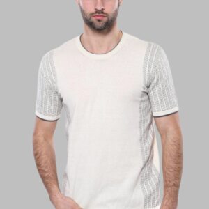 Circle Neck Patterned Cream Knitted T-Shirt - Wessi