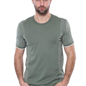 Circle Neck Patterned Green Knitted T-Shirt - Wessi