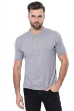 Circle Neck Patterned Grey Knitted T-Shirt