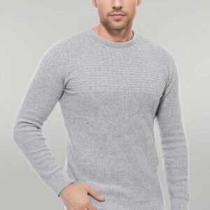 Circle Neck Patterned Light Grey Men Knitwear - Wessi