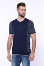 Circle-Neck-Patterned-Navy-Knitted-T-Shirt-Wessi-1