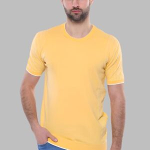 Circle Neck Patterned Yellow Knitted T-Shirt - Wessi