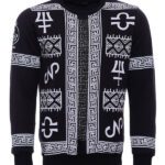 Circle Neck White Printed Over Black Sweatshirt  - Wessi