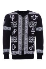 Circle Neck White Printed Over Black Sweatshirt 