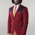 Collar Embroidery Combed Burgundy Men Jacket - Wessi