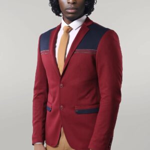 Collar Embroidery Combed Burgundy Men Jacket - Wessi