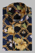 Colorful-Floral-Patterned-Slim-Fit-Long-Sleeves-Navy-Blue-Men-Shirt-Wessi-1