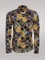 Colorful-Floral-Patterned-Slim-Fit-Long-Sleeves-Navy-Blue-Men-Shirt-Wessi-3