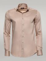 Cotton-Satin-Plain-Long-Sleeves-Slim-Fit-Beige-Men-Shirt-Wessi-3