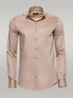 Cotton-Satin-Plain-Long-Sleeves-Slim-Fit-Beige-Men-Shirt-Wessi-5