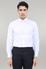 Cotton Satin Plain Slim Fit White Men Shirt