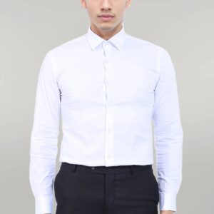 Cotton Satin Plain Slim Fit White Men Shirt - Wessi