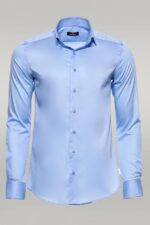 Cotton Satin Sky Blue Men Shirt