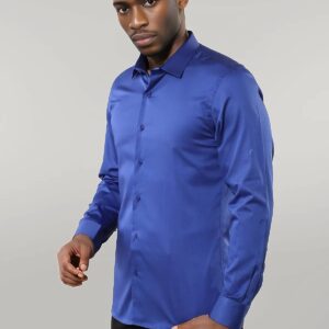 Cotton Satin Slim Fit Blue Men Shirt - Wessi