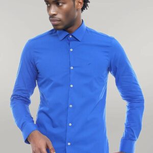 Cotton Satin Slim Fit Blue Men Shirt - Wessi