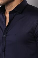 Cotton-Satin-Slim-Fit-Long-Sleeves-Plain-Navy-Blue-Men-Shirt-Wessi-1