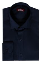 Cotton-Satin-Slim-Fit-Long-Sleeves-Plain-Navy-Blue-Men-Shirt-Wessi-4