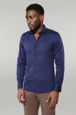 Cotton-Satin-Slim-Fit-Navy-Blue-Men-Shirt-Wessi-2