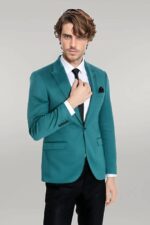 Cotton Slim Fit Plain Green Men Blazer