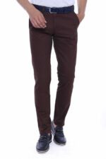 Cotton Slim Fit Washed Fabric Brown Men Pants