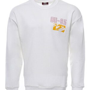 Cream Both Side Printed Circle Neck Men's Sweatshirt - Wessi
