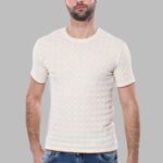 Cream Patterned Tricot Knitted T-Shirt - Wessi
