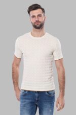 Cream Patterned Tricot Knitted T-Shirt