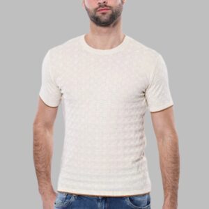 Cream Patterned Tricot Knitted T-Shirt - Wessi