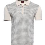 Cream Plaid Zippered Polo Knitted T-Shirt | Wessi