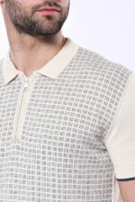 Cream-Plaid-Zippered-Polo-Knitted-T-Shirt-Wessi-2