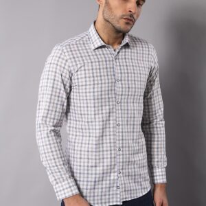 Cream Slim Fit Check Men's Shirt - Wessi