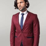 Crew Neck Burgundy Men Blazer - Wessi