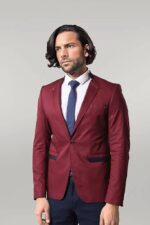 Crew Neck Burgundy Men Blazer