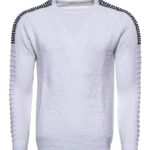 Crew Neck Knitwear Arms Patterned Over White - Wessi