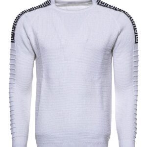 Crew Neck Knitwear Arms Patterned Over White - Wessi