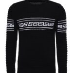Crew Neck Knitwear Chest Patterned Over Black - Wessi