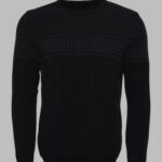 Crew Neck Knitwear Chest Patterned Over Black - Wessi
