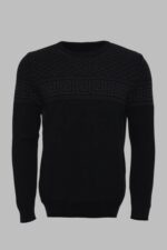 Crew Neck Knitwear Chest Patterned Over Black