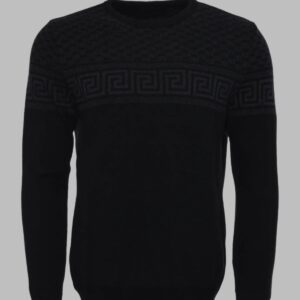 Crew Neck Knitwear Chest Patterned Over Black - Wessi