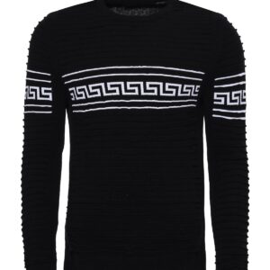 Crew Neck Knitwear Chest Patterned Over Black - Wessi