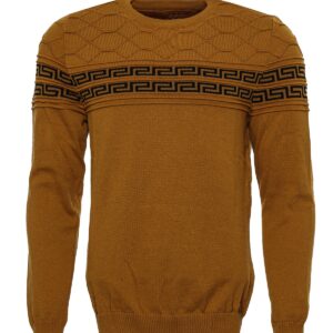 Crew Neck Knitwear Chest Patterned Over Camel - Wessi