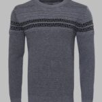 Crew Neck Knitwear Chest Patterned Over Grey - Wessi