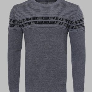 Crew Neck Knitwear Chest Patterned Over Grey - Wessi