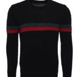 Crew Neck Knitwear Chest Striped Over Black - Wessi
