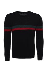 Crew Neck Knitwear Chest Striped Over Black