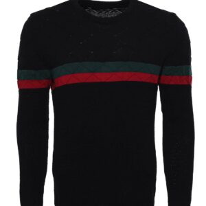 Crew Neck Knitwear Chest Striped Over Black - Wessi