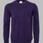 Crew Neck Long Sleeves Plain Purple Men Knitwear - Wessi