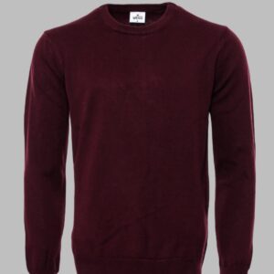 Crew Neck Plain Long Sleeves Burgundy Men Sweater - Wessi