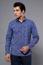Damask-Pattern-Long-Sleeves-Men-Blue-Shirt-Wessi-3