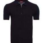 Dark Blue Plaid Zippered Knitted Polo T-Shirt - Wessi